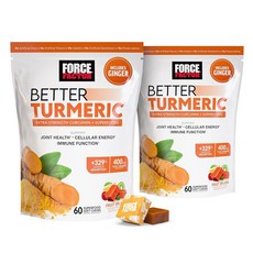 Force Factor 포스팩터 Better Turmeric 맥시멈 조인트 서포트 이동성 유연성 및 편안함 생강이 함유된 커큐민 1075mg 강황 젤리보다 더 편리함 과, 60 Count (Pack of 2)