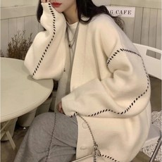 발리걸 캐주얼 스티치 오버핏 스웨터 긴팔 가디건