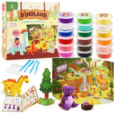 WEST STORY 아동용 에어 드라이 클레이 키트 매직 클레이 모델링 스토리북 DIY 튜토리얼 도구 및 장면 카드가 있는 18가지 색상 부드럽고 끈적이지 않으며 가벼, 티 파티