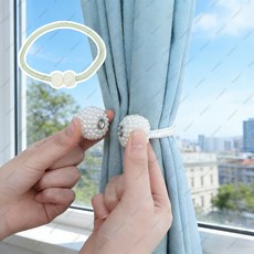 mlgh-642 무타공 마그네틱 커튼 타이백 진주 장식 커튼 홀더 링 커튼 수납 끈, 2개, 그린