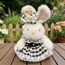 新款紋格裙海棠兔毛絨掛件公仔爪機鑰匙扣書包掛飾送女生禮物玩偶, 1個, 甜心兔掛件-黑色小香風裙:15cm
