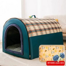 대형견 방한 강아지집 권장 난방 불곰 조립식 소프트켄넬, M 40 x 35x35cm, 1개, 더 보온 더블 젠틀맨 블루 전기 담요