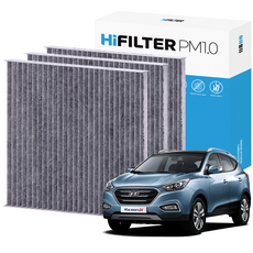 2+1 하이필터 PM 0.3 활성탄 자동차 에어컨 필터 현대, 3개, 뉴 투싼 IX (2세대/LM/FL) HI-D104