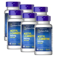 퓨리탄스프라이드 아세틸 엘카르니틴 500mg 캡슐 Puritans Pride Acetyl L-Carnitine, 6개, 60정