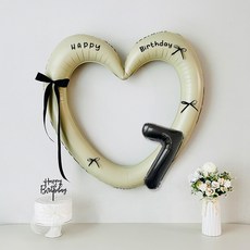 연지마켓 생일 하트프레임풍선 블랙 숫자 생일파티 용품 세트 (자유레터링), 1세트, 크림하트 숫자 7