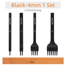 WUTA 기본 가죽 치즐 도구 다이아몬드 프리킹 다리미 구멍 펀치 스티칭 공예 3mm 4mm 5mm 6mm 1-2-4-6 톱니, Black 4mm 1 Set, 1개