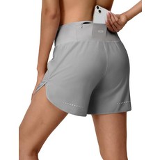 MIER 여성용 2-in-1 주머니가 있는 운동용 러닝 반바지 7.6cm(3인치) 하이 웨이스트 퀵 드라이 액티브 운동 메시 안감 포함 라이트 핑크 S, 라이트 그레이
