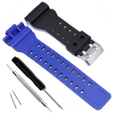 카시오 남성용 G-Shock GD120/GA-100/GA-110/GA-100C용 천연 레진 교체용 시계 밴드 스트랩 크로스 패턴-레드 모던. 200250, 블랙+블루