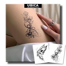 UBICA 반영구 타투 2장 현실적인 대형 섹시 플라워 임시 타투 여성용 허벅지 성인용 가짜 타투 2주 지속 방수 무반사 타투 (거미줄 릴리 플로럴), 꽃 거미 해골 나비