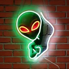외계인 네온사인 어린이방 장식 USB 전원 LED 조명 티키바 게임룸 파티 침실 선물 아트 벽, 01 35.5x22.6cm