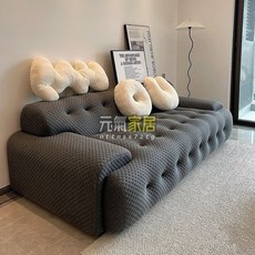 羅奇堡佈藝沙發，意式簡約方塊沙發，小戶型客廳雙人/三人沙發, 米白色-3D空氣立體面料,三人位210CM-分體