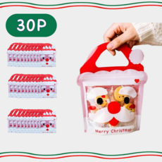 꾸밋 크리스마스 손잡이 지퍼백 포장봉투 구디백, 30개입, 볼빨간산타