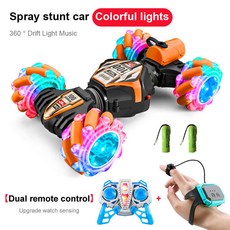 rc카 키덜트 호환 223 최신 RC 스턴트 자동차 24G 원격 제어 자동차 RC 시계 제스처 센서 LED 회전 선물 전자, 9.Orange 2Batteries