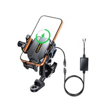 LanParte 機車手機架 無線充電支架, 黑色, 後視鏡款