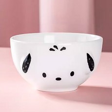 산리오 공기 밥그릇 세라믹 엠보싱 페이스 포차코, 화이트, 1개