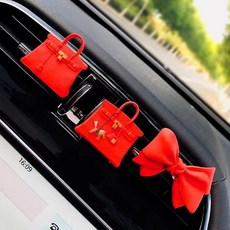 가방디자인 차량용 석고방향제 여성용 차량용품 송풍구 자동차 신차선물, 빨간 봉투  포니 빨간 봉투  빨간 리본  빨간 선물