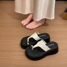 夏季女鞋人字拖鞋小個子增高外出半拖涼鞋女夏季寬楦舒適運動拖鞋增高防滑耐磨厚底涼鞋韓國黑色輕量透氣涼拖鞋一腳蹬懶人鞋娃娃鞋厚底鞋沙灘鞋女涼鞋防臭涼鞋編織涼鞋, 35, 米色