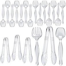 플라스틱 서빙 기구 투명 스푼 세트 일회용 집게 4개 8개 및 포크 용품 포함 케이터링 엔터테인먼트 파티용, 20