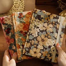 보스케 코듀로이 패브릭 플로럴 밴딩 A5 양장 노트, 모카 브라운