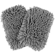 자동차용 극세사 청소용 천 - 자동차 오토바이 보트의 부드러운 청소를 위한 2팩 Chenille 세탁 패드 회색 세차 패드 부드럽고 흡수력이 뛰어나며 청소가 쉽고 재사용이 가능합