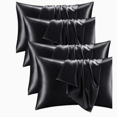 새틴 베개 커버 2개 세트 - 머리카락과 피부를 위한 실키 베개 커버 봉투 클로저가 있는 실크 베개 커버와 유사한 2팩 여성 남성용 선물 (2 블랙 표준)