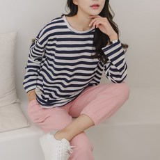 유니스 루즈핏 긴팔 스트라이프 단가라 롱 티셔츠 사계절 레이어드 데일리