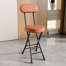 둥근 접이식 의자 등받이 간이 스툴 휴대용 체어 소프트, 1개, 1 포함 블랙 프레임 연갈색