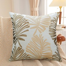 빅무드 종려나무잎 자가드 쇼파 쿠션커버 앞면 린넨