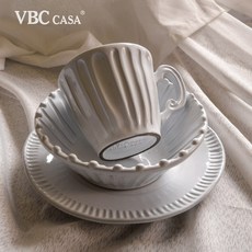 VBC CASA 義大利 白色條紋系列 早餐杯盤3件組, 1個