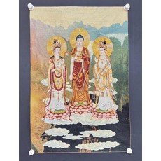 西方三聖像阿彌陀佛 條幅壁畫織錦畫 絲綢金絲刺繡, 如圖所示, 1個
