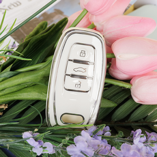 바이어블 아우디 호환 자동차 tpu 키케이스 키홀더 키커버 3버튼, 3버튼 A타입 화이트실버 (VA-TA06)