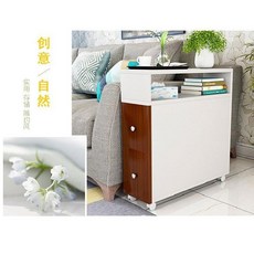 침대 틈새 수납장 좁은 슬라이딩 벽 틈새장 선반 콘솔 슬림, H. 화이트+브라운 30x60x65