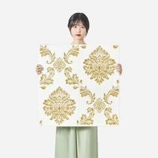 3D立體壁貼｜自黏牆壁裝飾｜仿磚紋壁紙, 1個, 1.白金70*70厘米4MM厚度