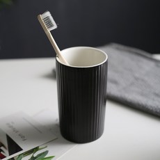 情侶漱口杯 北歐ins風簡約現代洗漱杯 創意陶瓷家用牙刷杯套裝 (一對), 黑色豎紋，單杯, 1個