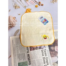 皮卡丘 蜘蛛人 冰雪奇緣 維尼 美國隊長 佩佩豬 波力 安寶 角落 鋼鐵人 小方巾 手帕, 1個, baby鯊(黃色)繡花小方巾