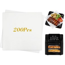 200개 에어프라이어 유산지 종이 호환 가능 Gourmia 14 QT 올인원 오븐에 적합 – 미리 자른 일회용 논스틱 시트 베이킹 그릴링 및 찜용, 200개 에어프라이어 유산지 종이 호환 가능 Gourm