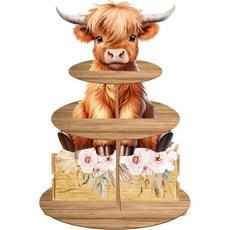 umoni 디저트 트레이 케이크 컵케익 스탠드 우모니 하이랜드 카우 컵케이크 생일 파티 카드보드 홀더 장식 베이비 샤워 용품 갈색