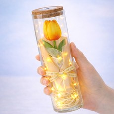 모아룸 LED 유리병 꽃다발 편지지 쇼핑백 선물세트, 1개, 옐로우