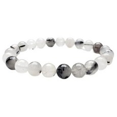 Chengmu 14mm 타이거 아이 스톤 스트레치 팔찌 AAA 등급 천연 라운드 비즈 세미 원석 크리스탈 비즈 탄성 팔찌 20.3cm(8인치), 8mm, 블랙 Rutilated 쿼츠