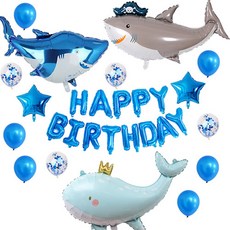 여름 바다 동물 물고기 풍선 가랜드 생일 파티 풍선 세트, 1개, 해적상어