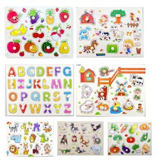 영유아 원목 손잡이 동식물 그림퍼즐 맞추기 놀이교구 우드 아가장난감 집중력향상 입체, 알파벳KS2584, 1개