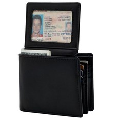 [ 772580 ] 남성용 바이폴드 가죽 대용량 지갑 RFID 차단 카드 슬롯 14개 신분증 창 2개 포함 블랙 크레이지 호스 지갑