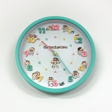 일본 정품 짱구 벽시계 교육용 인테리어 무소음 시계, 민트