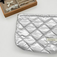 Sozakka 珠光菱格紋愛心蝴蝶結化妝包 便攜式收納包