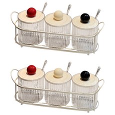 Yiqiong 원형 양념통 세트, 2개, 양념통 3개입 + 보관 랙