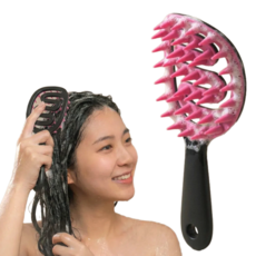 헤이데야 두피 마사지 머리감는 브러쉬 두피스케일링 실리콘 샴푸빗, 1개, 핑크