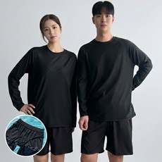 핏노블 남자 여성 래쉬가드 상하의 세트 수영복 루즈핏 비치웨어, 블랙