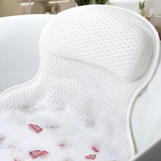 욕조용 목욕 베개 - 머리 받침대 목 및 허리 지지대용 베개흡입 컵 포함 편안한 욕조 액세서리 흰색
