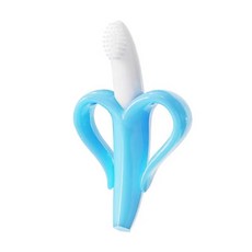 DFMEI 現貨食品級硅膠香蕉牙膠寶寶磨牙棒新生兒咬咬樂玩具嬰兒牙膠, 1個, 如圖, 無底藍色