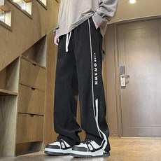 美式寬鬆直筒運動休閒長褲 青少年潮牌衛褲 春秋季新款, 無規格, 黑色